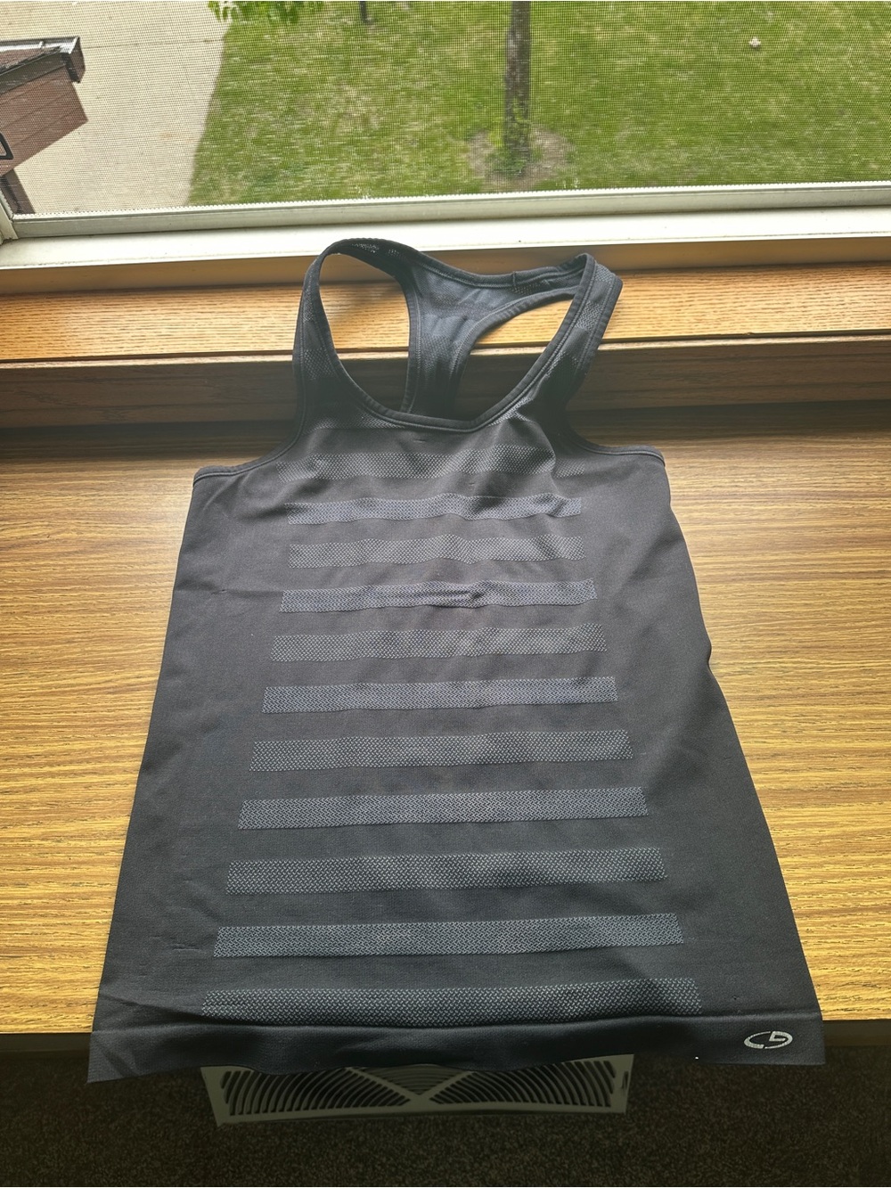 Champion Black Racerback Tank Top with Subtle Stripe Texture